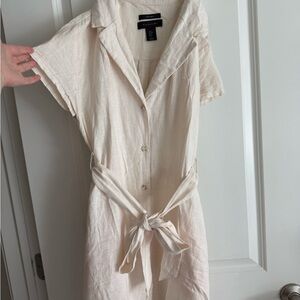 Tahari Beige Button-Down Midi Dress